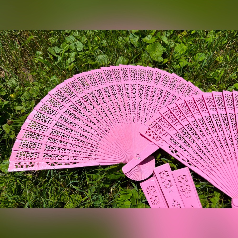 5 Pink Sandalwood Fans for Wedding Favors, Blush  Pink Sandalwood Fans